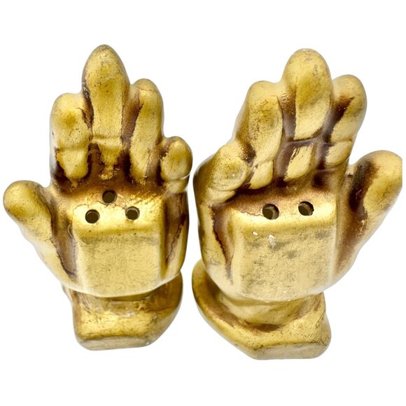 Vintage Gold Praying Hand-Shaped Salt and Pepper Shakers Collectible Religious - Picture 2 of 7